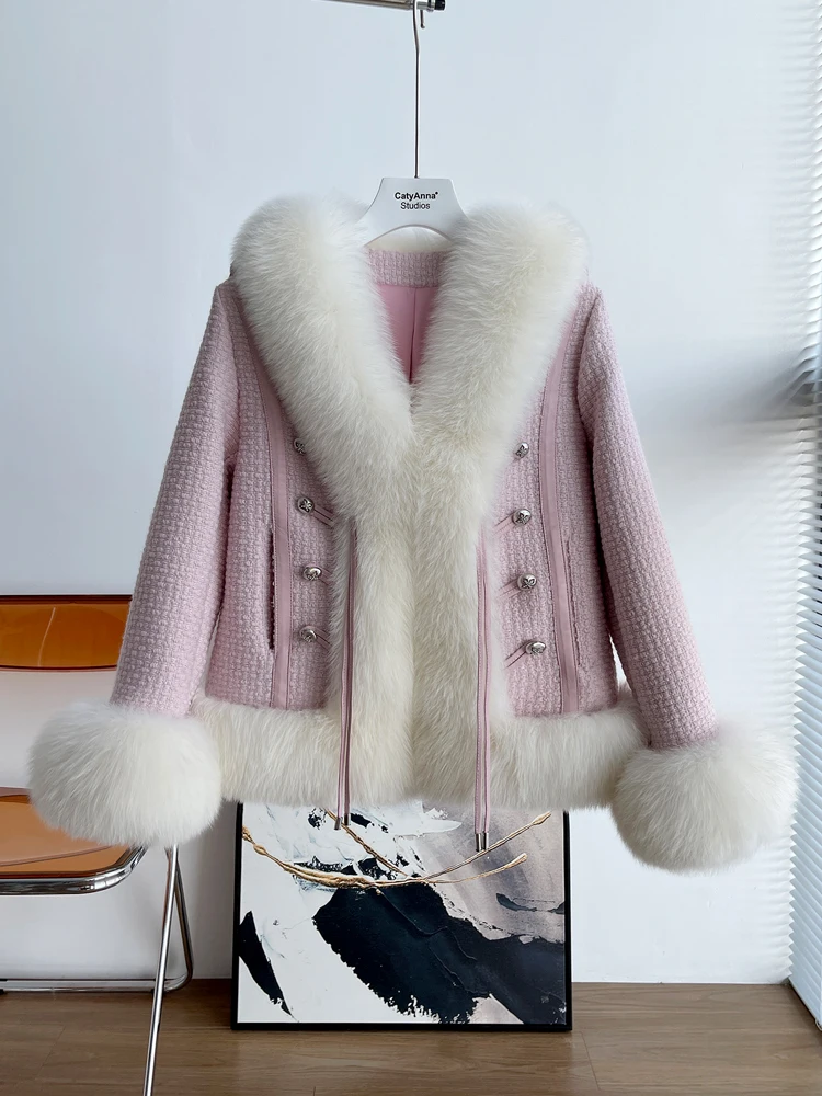 Winter Jacket Women  Fox Fur Coat for Women 2022 Autumn and Winter New Socialite Fur Collar Long Sleeve Tweed Jackets Femenino