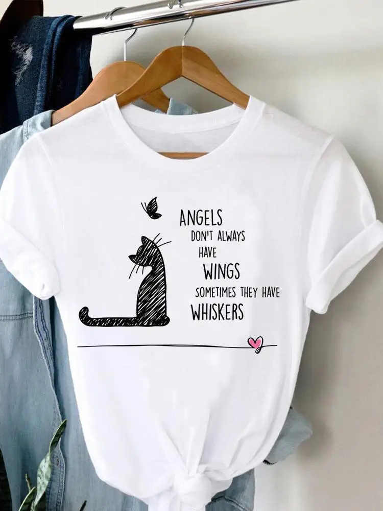T Shirt Clothing Tee Women Cat Printing Trend 90s Style T-shirt Summer Short Sleeve Print Clothes Fashion Female Graphic Top