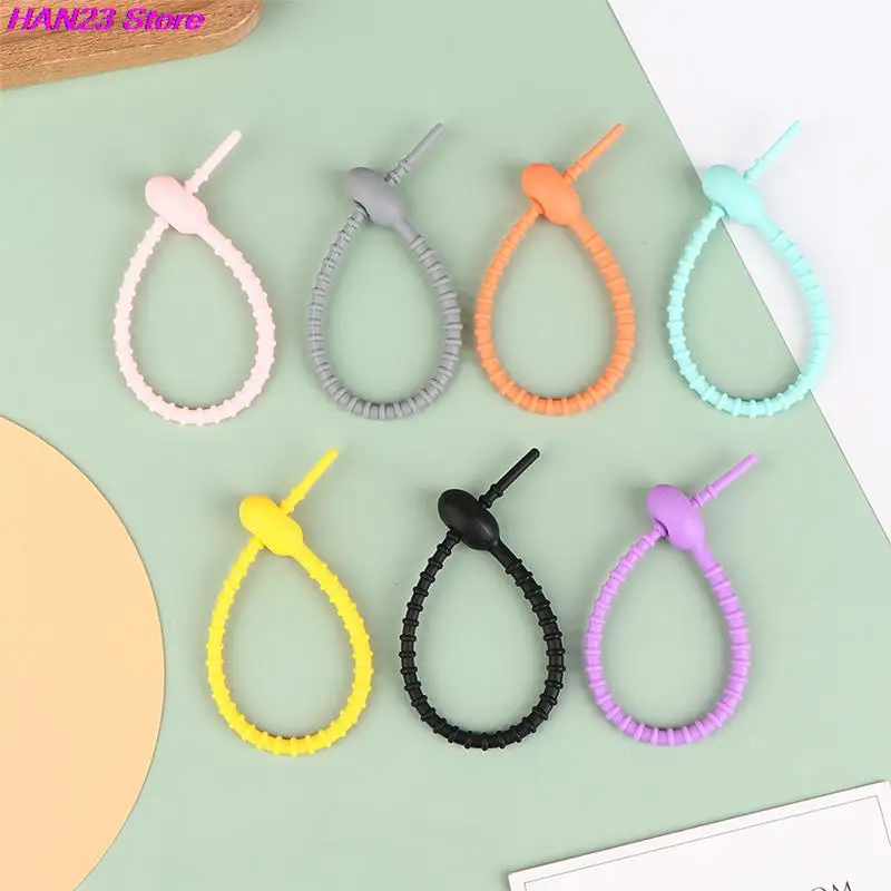 

5pcs Silicone Reusable Bag Ties Self-Locking Wire Cable Twist Wire Fasten Cable Zip Tie Headset Data Line Universal Magic Tie