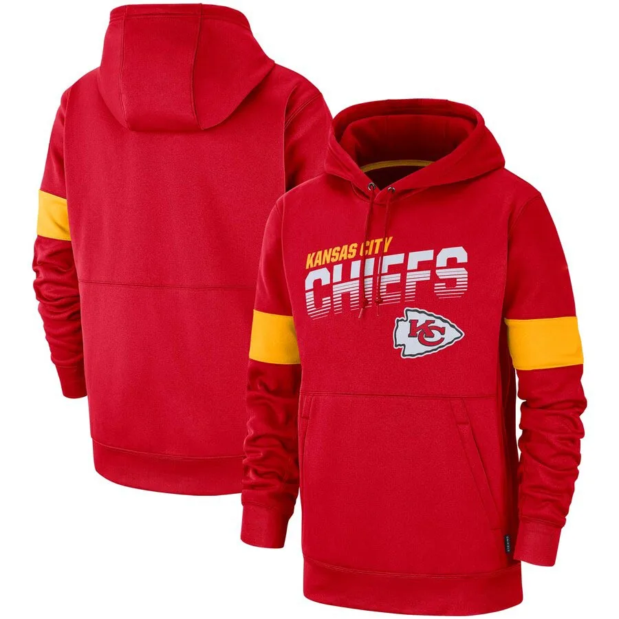 

Kansas City MEN football Sweatshirt Chiefs 100th Sideline Team Logo Performance sweatshirts Pullover Quality man Red Hoodie