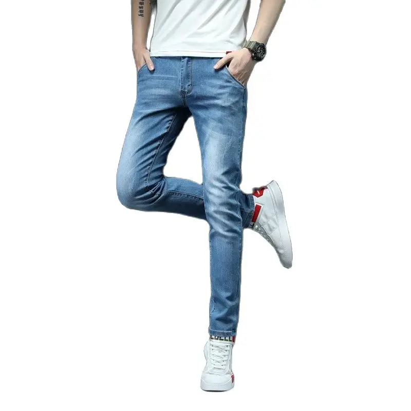 Джинсы мужские Стрейчевые облегающие повседневные брюки из денима синие зеленые