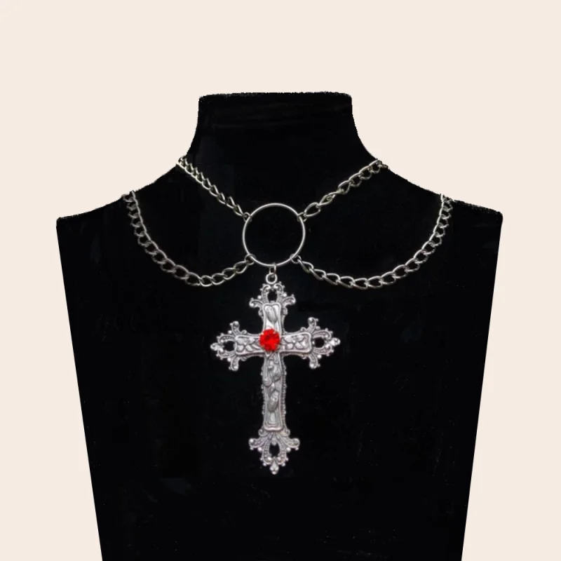 

Gothic Goth Hyperbole Flower Cross Chain Necklace For Man Women Pendant Choker New Fashion Jewelry Vintage Punk