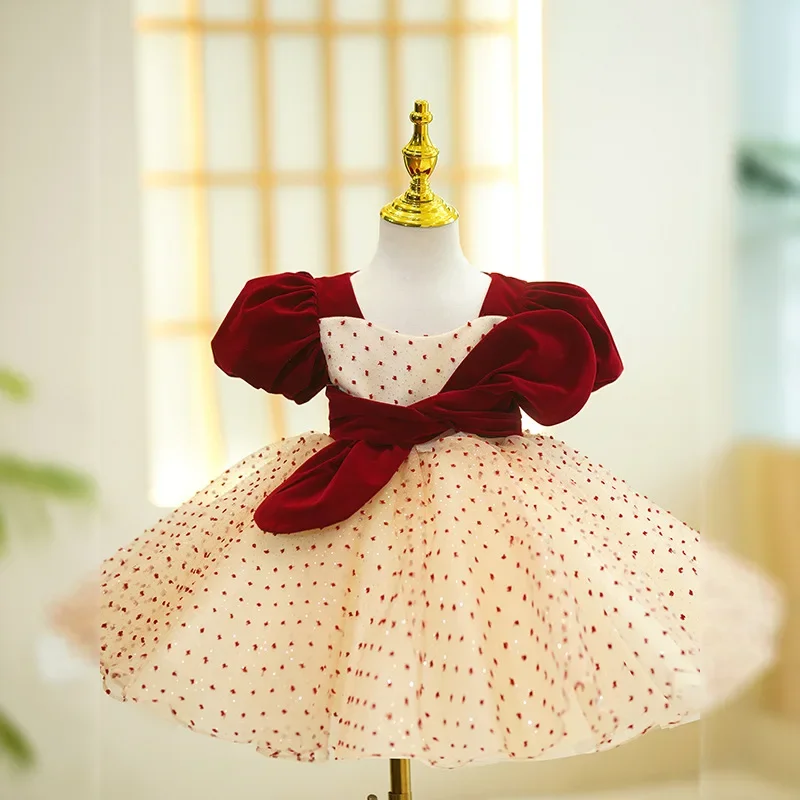 Модное детское бархатное платье-пачка для девочек платье с пышными рукавами