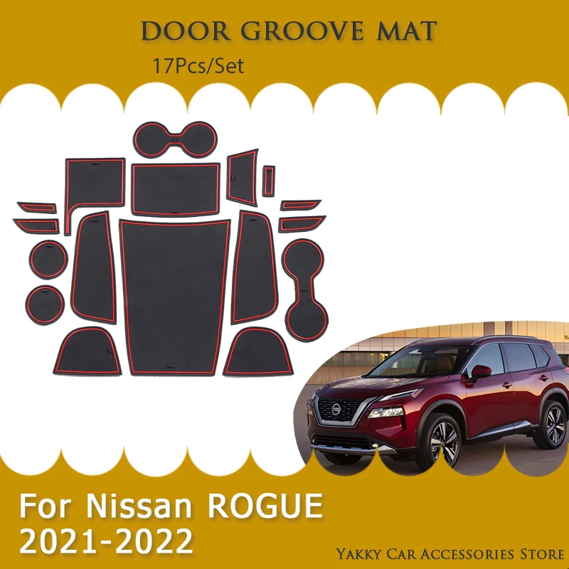 

For Nissan ROGUE 2021 2022 Door Groove Pad Rubber Gate Slot Mat Anti-Slip Dust Panel Cup Cushion Car Coasters Styling Stickers