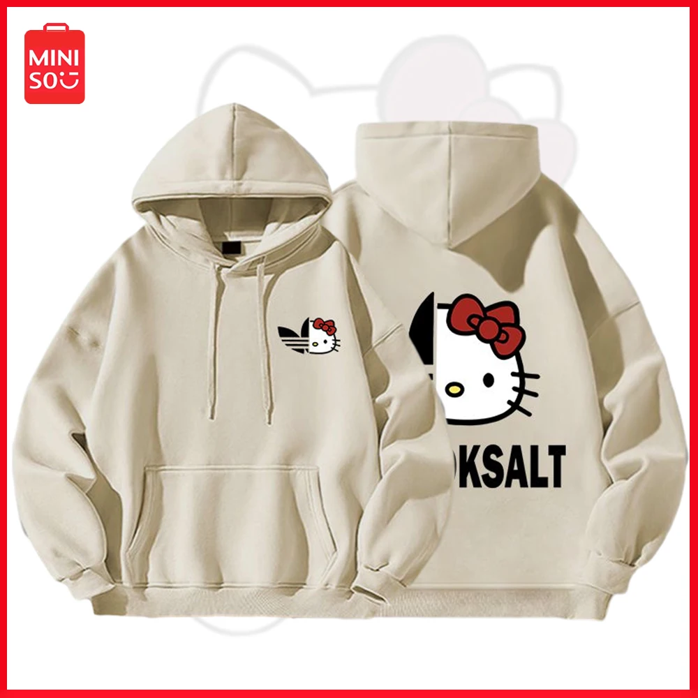 

Miniso Sanrio Hellokitty Cotton Hooded Sweatshirt Autumn Winter Padded Loose Pullover Top Couple Sweatshirt Hip Hop Casual Coat