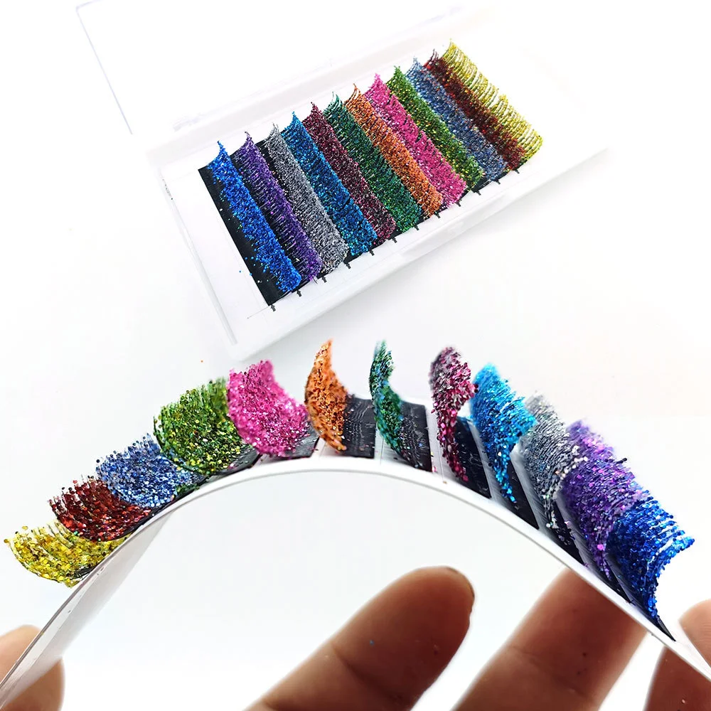 

Разноцветные блестящие накладные ресницы для наращивания, блестящие цветные накладные ресницы, русский объем, Индивидуальные ресницы для ...