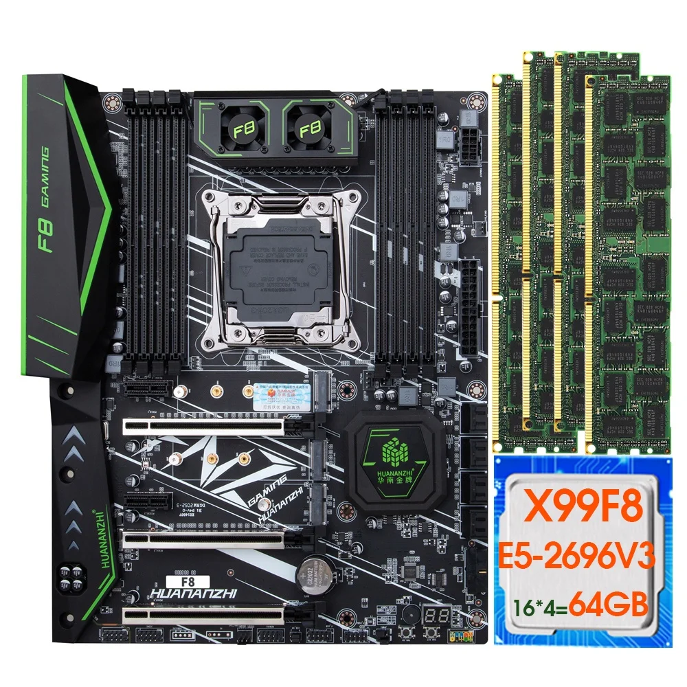 

HUANANZHI X99 F8 LGA 2011-3 XEON X99 Motherboard with Intel E5 2696 V3 with 4*16G DDR4 ECC REG memory combo kit set SATA