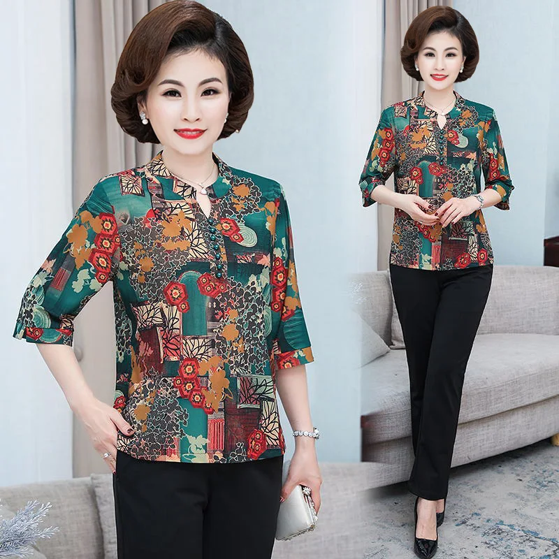 Блузка для женщин среднего возраста Новинка лета 2023 свободные элегантные