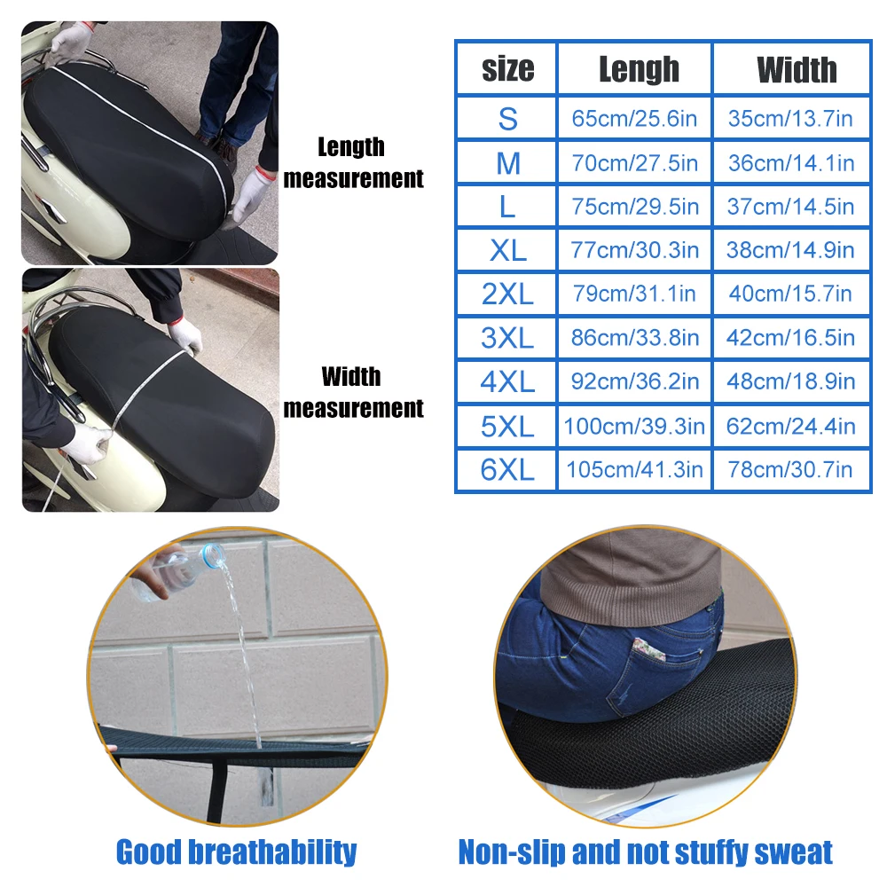 AUTCOAT 1Pcs Breathable 3D Mesh Motorcycle Moped Motorbike Scooter Seat Covers Cushion Anti-Slip Cover S-6XL |