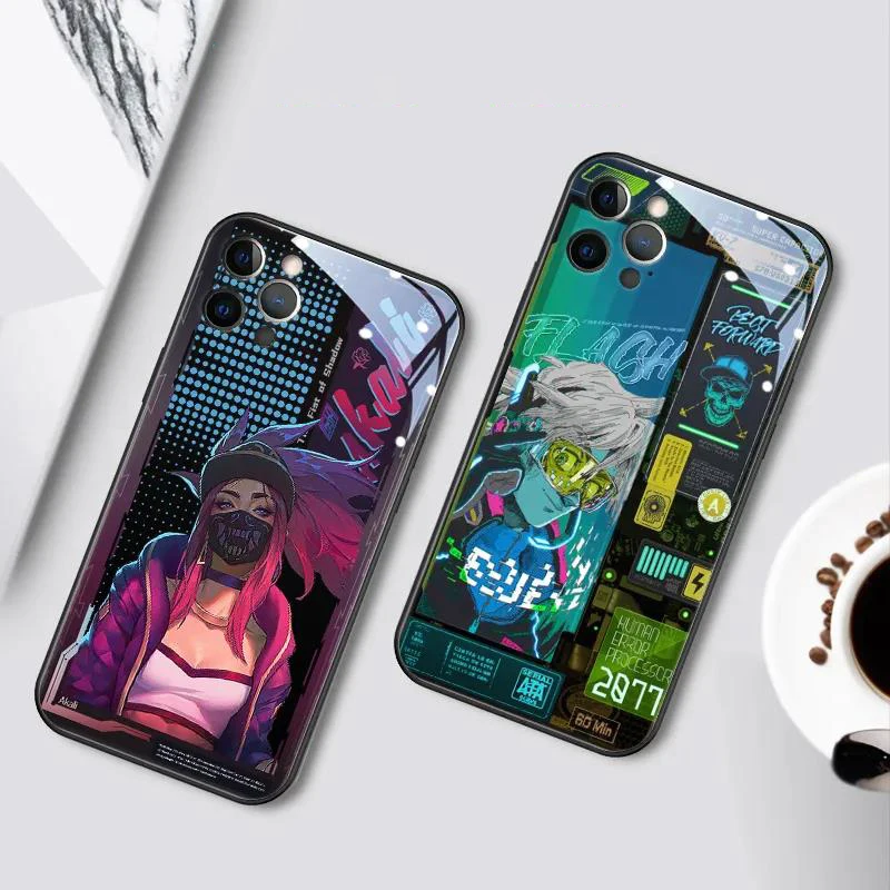 

LED Luminous Tempered Glass Night Light Mobile Flash Phone Case for IPhone 13 12 11 Pro Max 12 Mini SE2020 6 6S 7 8 Plus XS X XR