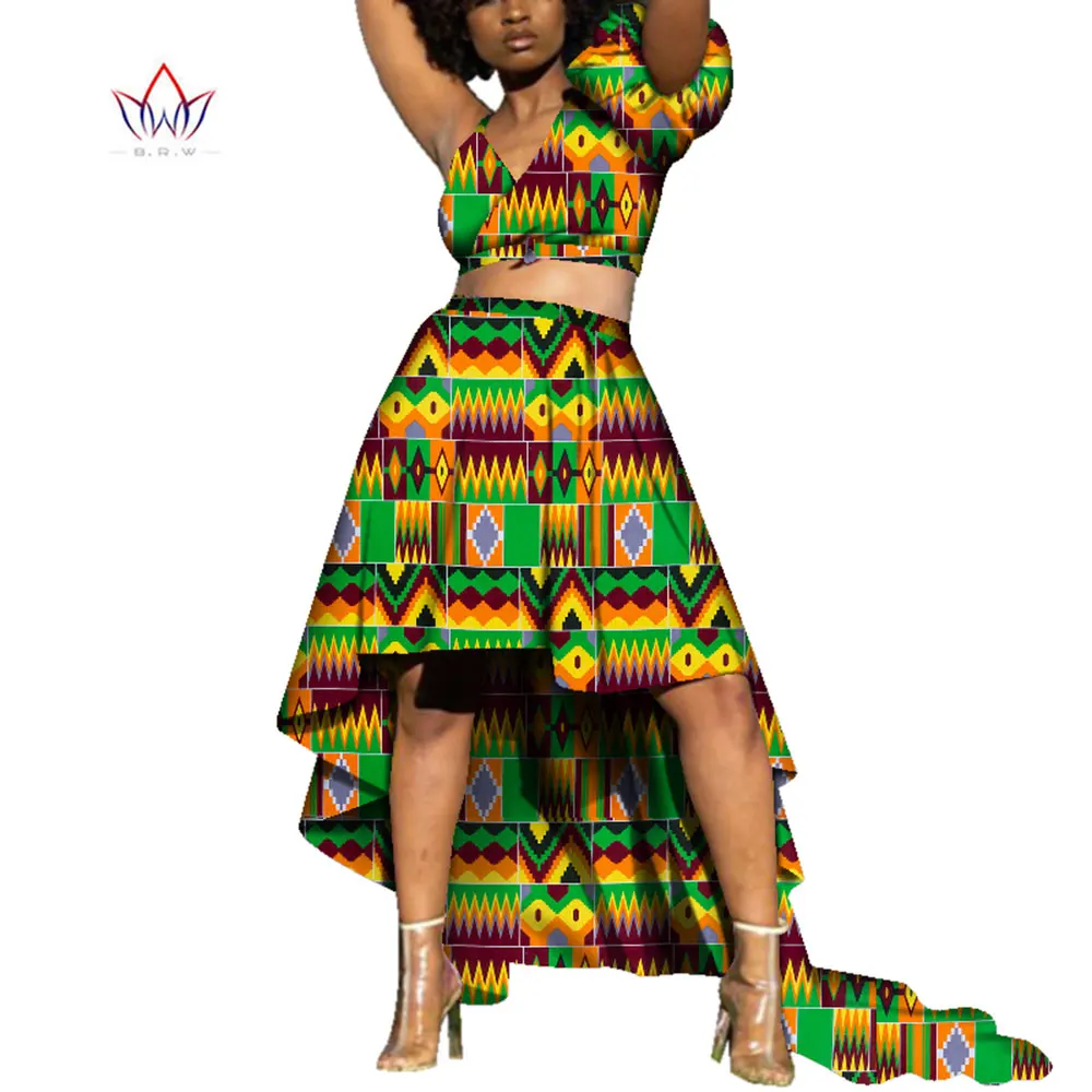 

2021 African Clothes Dashiki For Women Bazin Riche Crop Top And Skirt Set 2 Piece Traditional African Clothing Plus Size WY4613