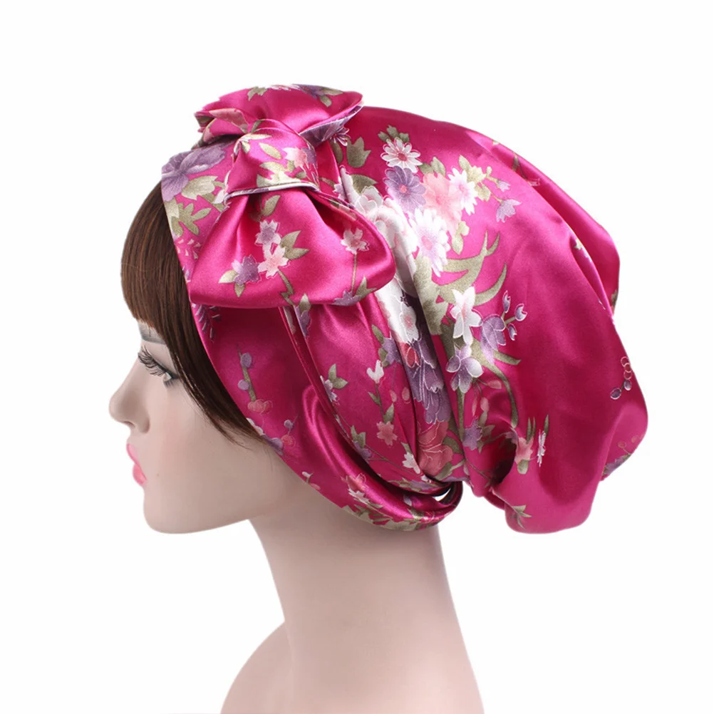 

1pc Nightcap Ribbon Satin Bowknot Floral Hair Loss Caps Headscarf Chemotherapy Hats for Girls