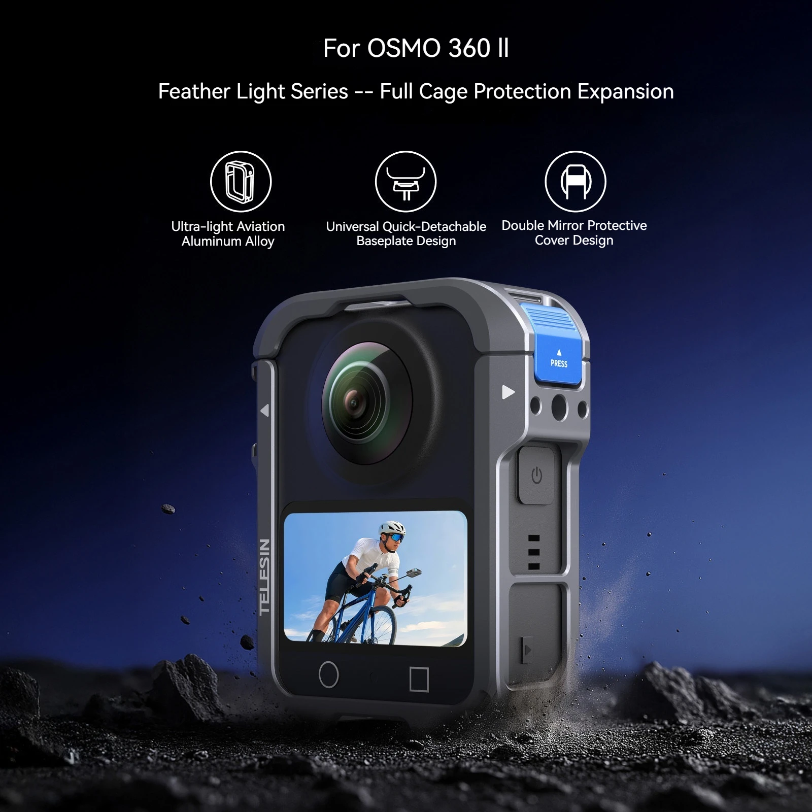 Фото Совместимость Telesin с DJI Osmo 360: Металлическая защитная рамка второго поколения Osmo 360 II, аксессуары для расширения функциональности. №2
