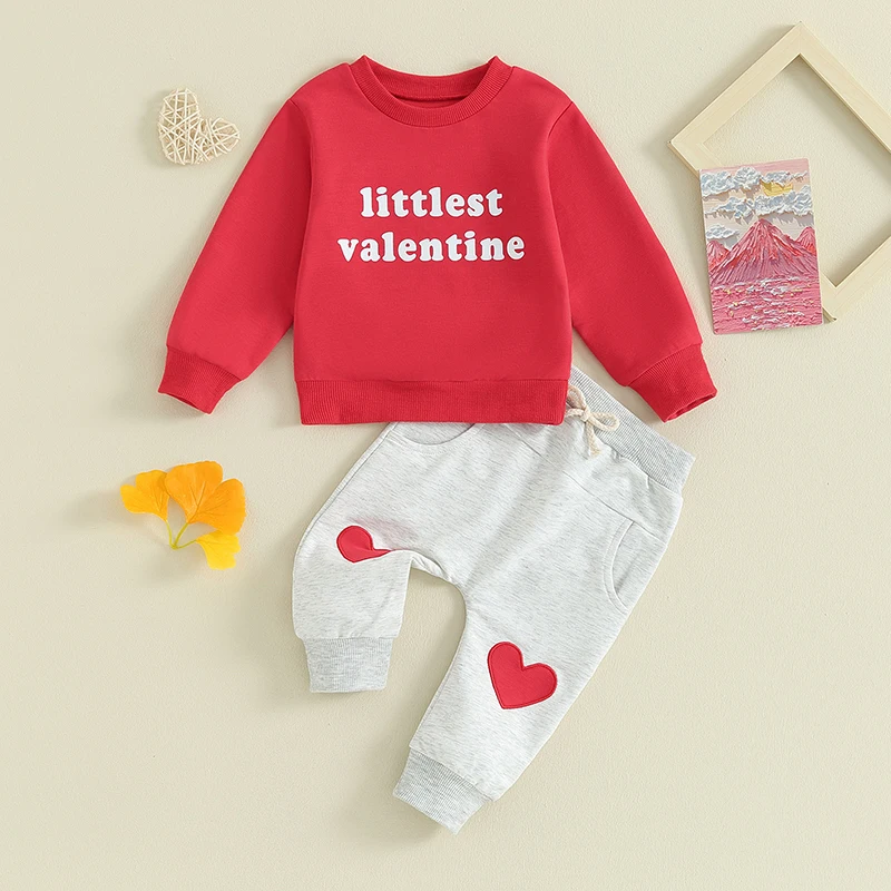 

BeQeuewll Baby 2Pcs Valentine’s Day Outfits Long Sleeve Sweatshirt And Heart Trousers Set Infant Clothes For 3-36 Months