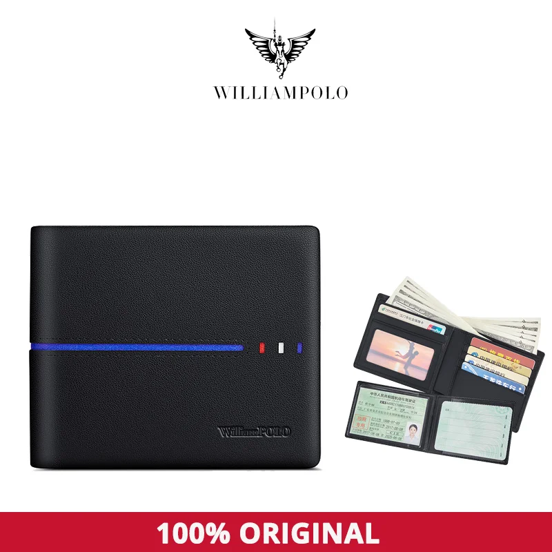 

2023 WILLIAMPOLO Small Men's Wallet Leather Anti THeft For Card Document Holder Side Purse Male Thin Boy