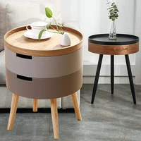 Multi-use Solid Wood Nordic Creative Coffee Table Simple Sofa Side Corner Bed Round Storage Box End Living Room Furniture