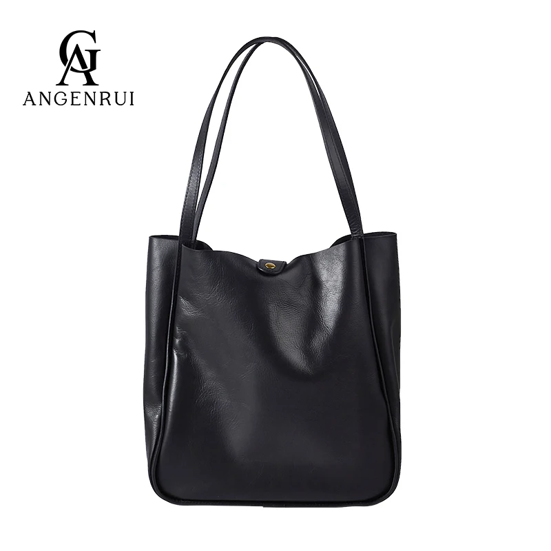 

ANGENGRUI Luxury Women's Bag Leather Bag Large Capacity 2022 Spring Retro Single Shoulder Tote Bag