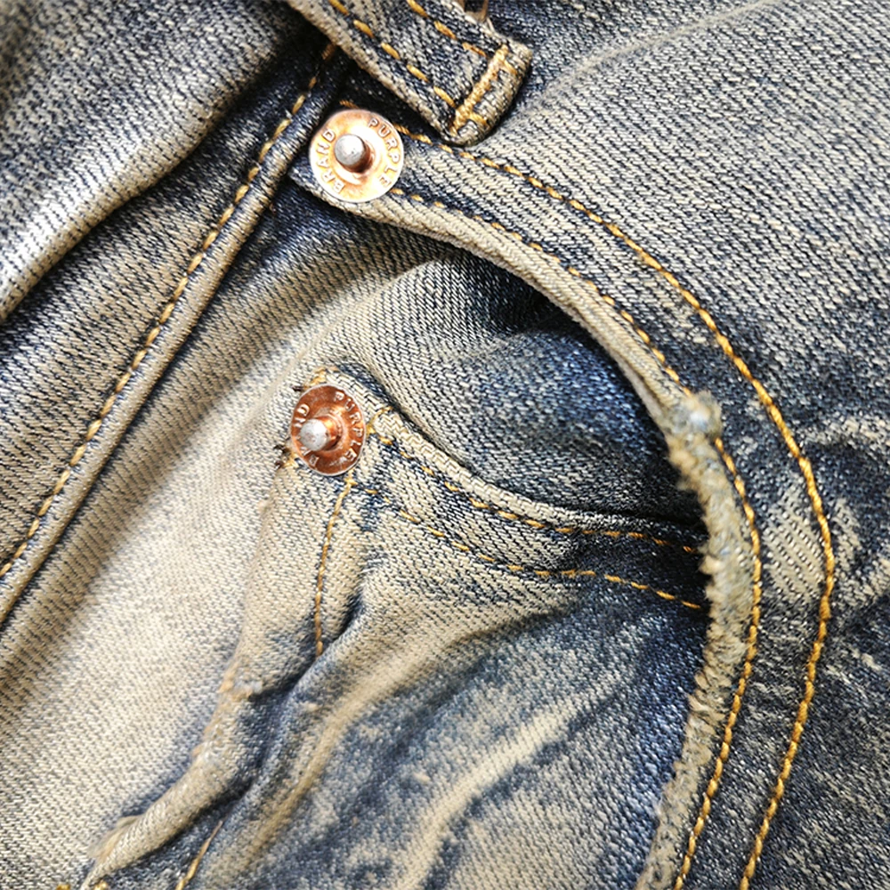 Purple Brand Low Rise Skinny Men Jean Indigo Repair Bleach Gradient Purple Jeans