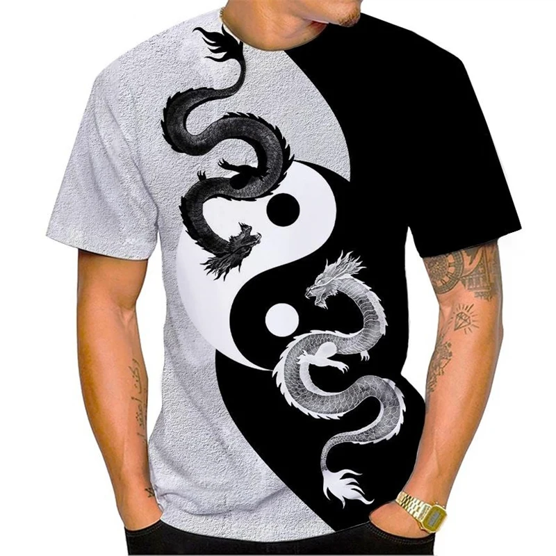 Gossip Tai Chi Yin Yang Men's T-Shirt 3d Printing Graphic Cool Dragon T Shirt Outdoor Casual Short Sleeve Round Neck Tees Tops