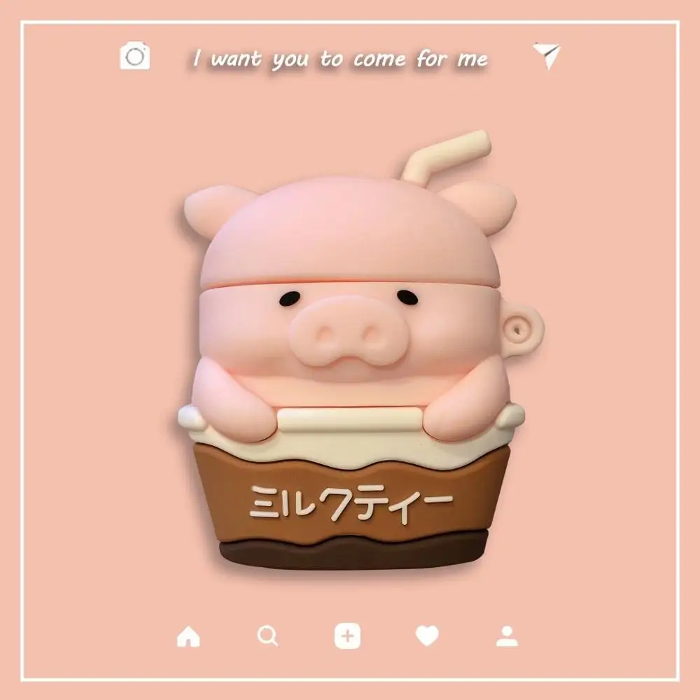 

Drink Pig 3D Case For AirPods 1 2 Pro Box Cute Cartoon Animal Milk Soft Silicone Wireless Bluetooth Earphone Protective Cover