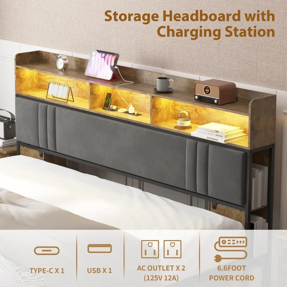 Каркас кровати с книжным шкафом для хранения изголовьем и 2 ящиками