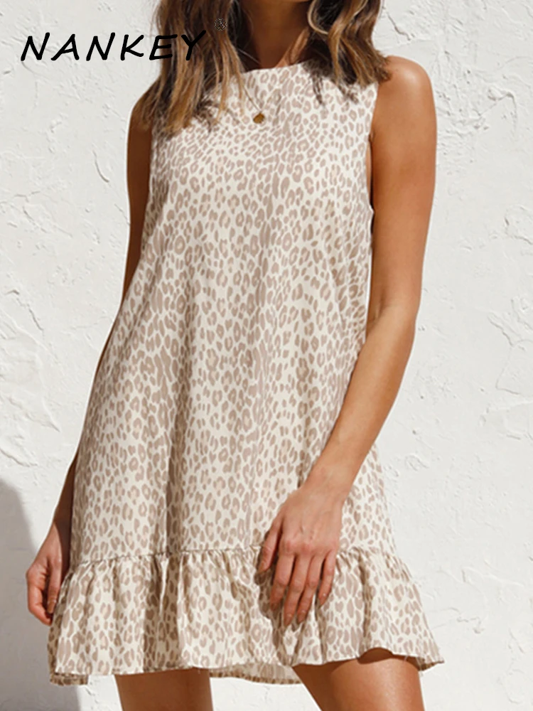 

Женское мини-платье без рукавов, с леопардовым принтом