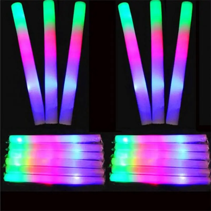 Glow Sponge Sticks Bulk Colorful LED Foam Stick Glow Sticks Cheer Tube RGB LED Glow In The Dark Light For Party Home Decoration