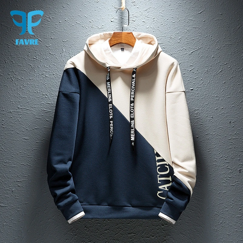 

FAVRE Mens Letter Print Sweatshirts Casual Colorblock Hoodies Y2K Fashion Trend Streetwear High Street Hip Hop Contrast Pullover