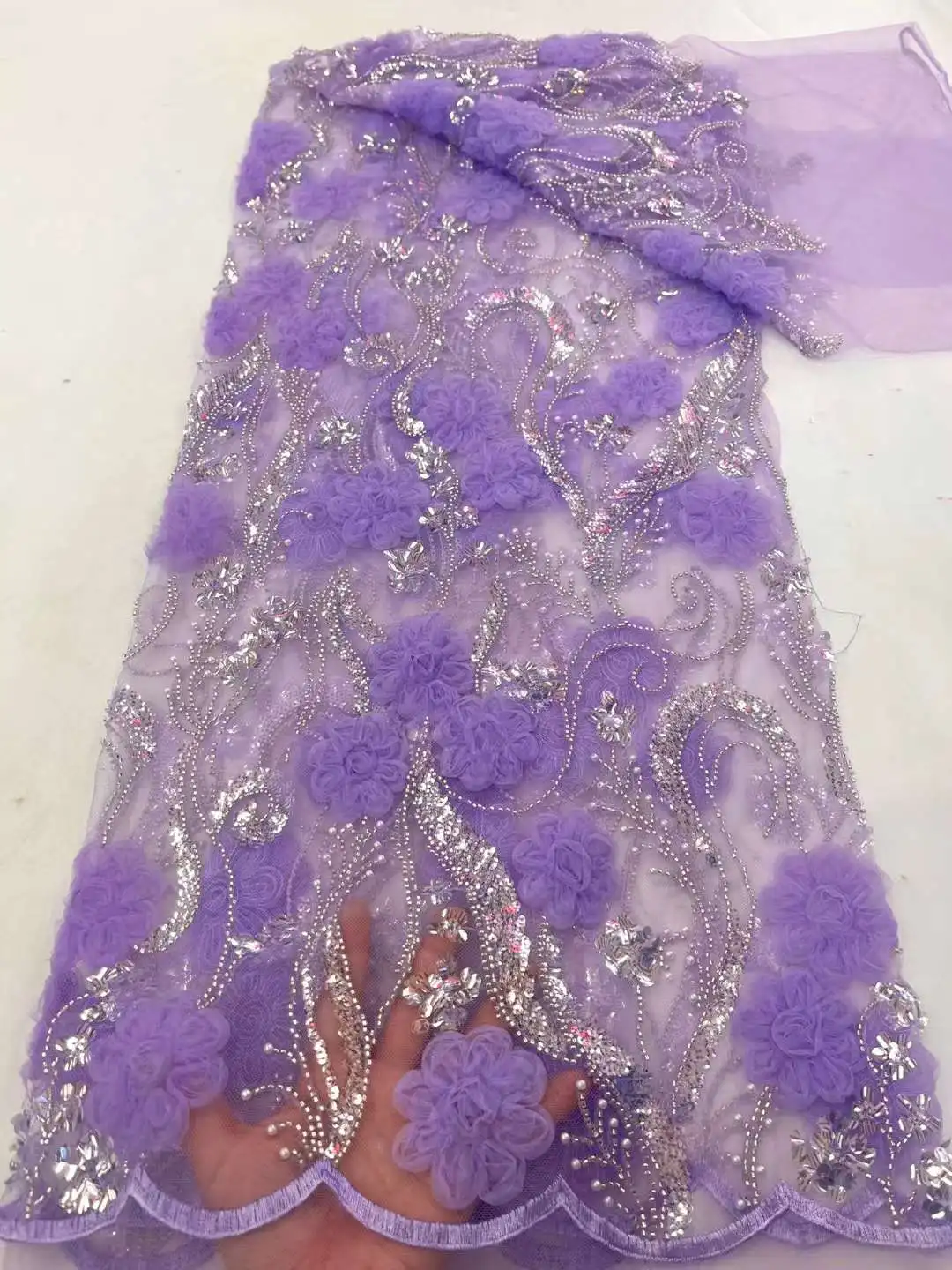 

Luxurious African Groom Sequins Lace Fabric High Quality 2023 Heavy Beads Embroidery French Tulle Lace Nigerian Wedding