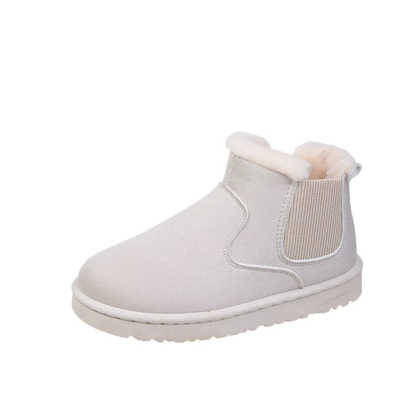 

Женские короткие плюшевые ботинки для снега, зимняя теплая повседневная обувь, уличные модные ботильоны, женская обувь на плоской подошве