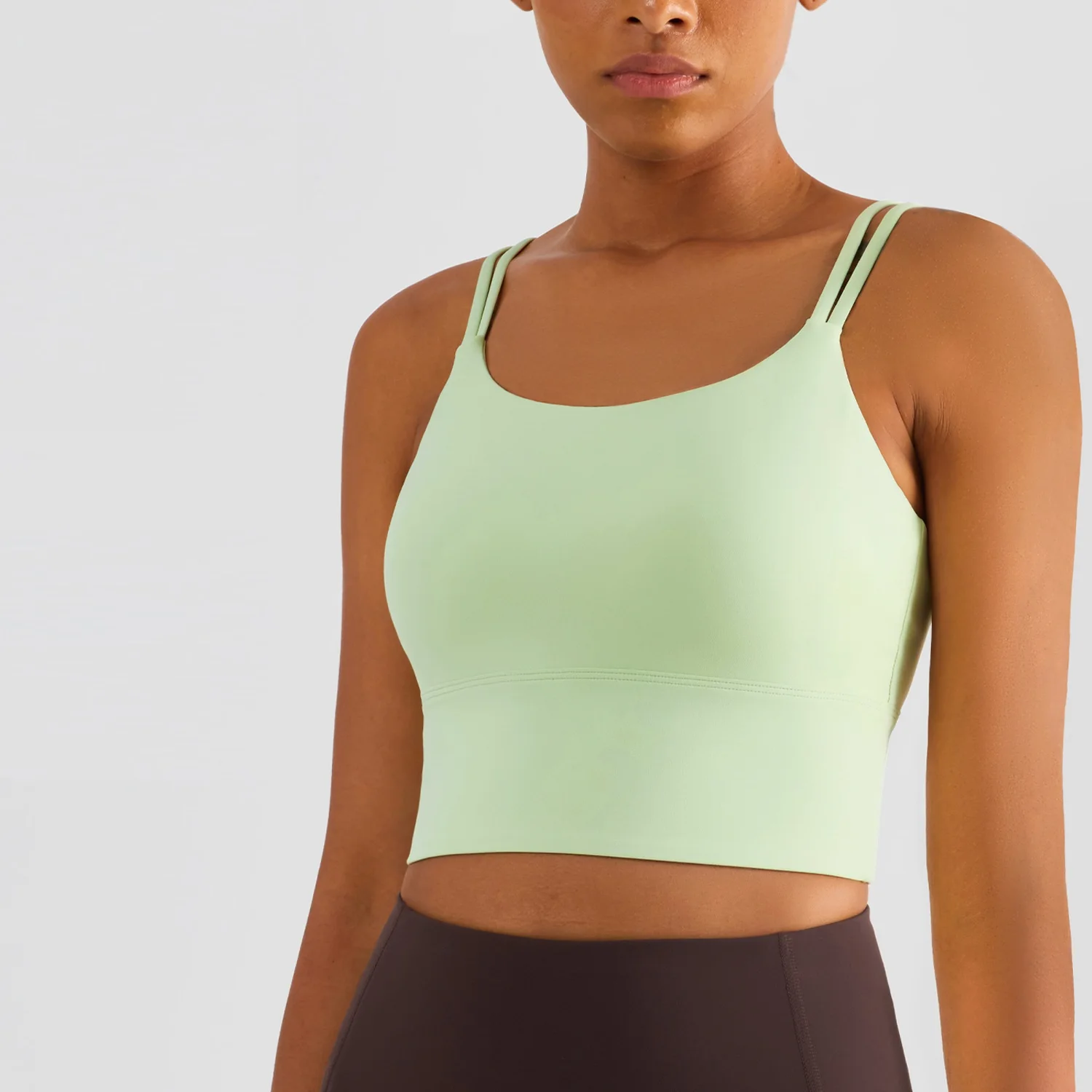 

New Sling Sexy Gym Vest Double Shoulder Strap Running Bra Beautiful Back Yoga Bra Women's All-in-one Fixed Cup Sports Underwear