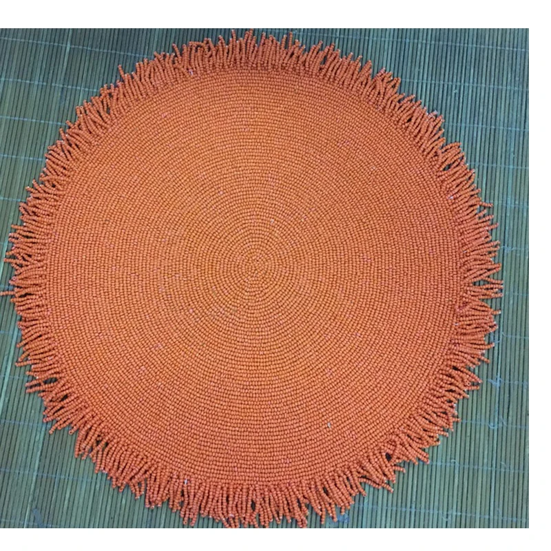 

Round 36CM Cream luxury Placemat table Mat cover handmade sewing bread orange Dec home desk useing MF236
