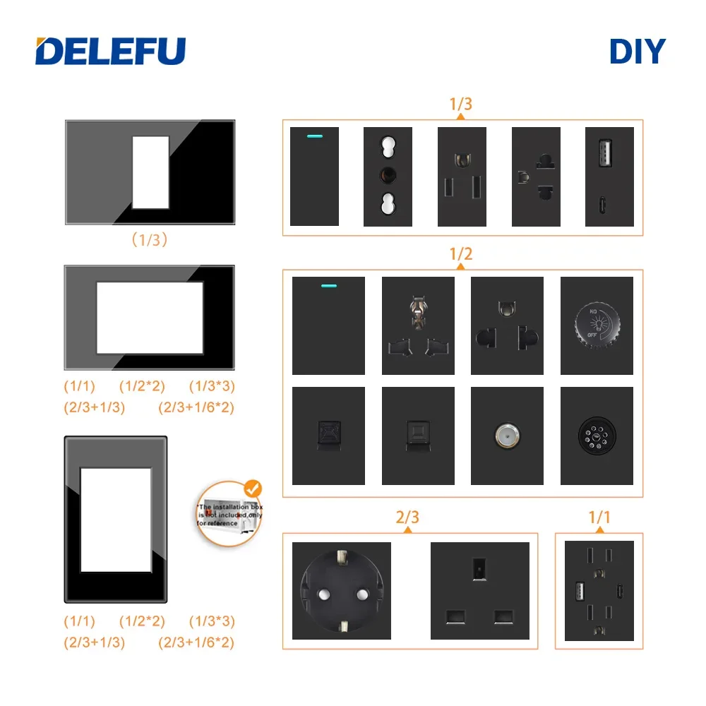 Многофункциональная настенная розетка DELEFU с USB-портом типа C Черная