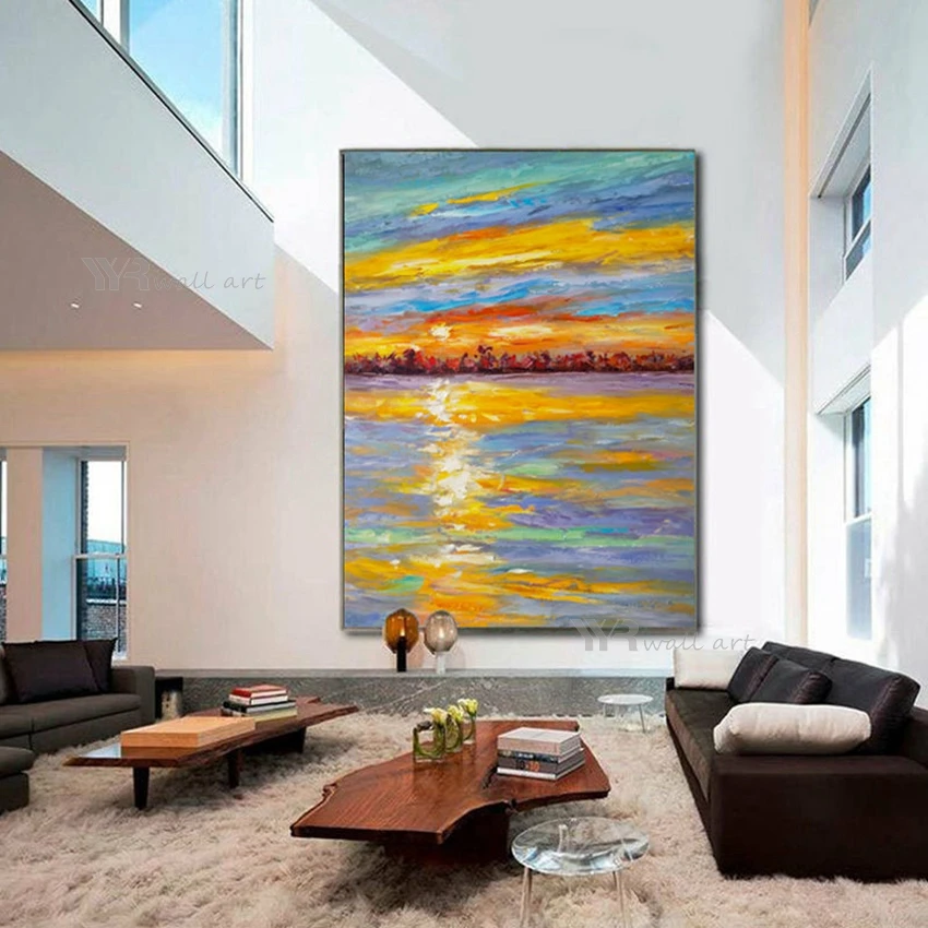 

Abstract Sunset Glow Oil Painting Handmade Nature Landscape Wall Art Decor Poster Modern Living Room Bedroom Porch Canvas Mural