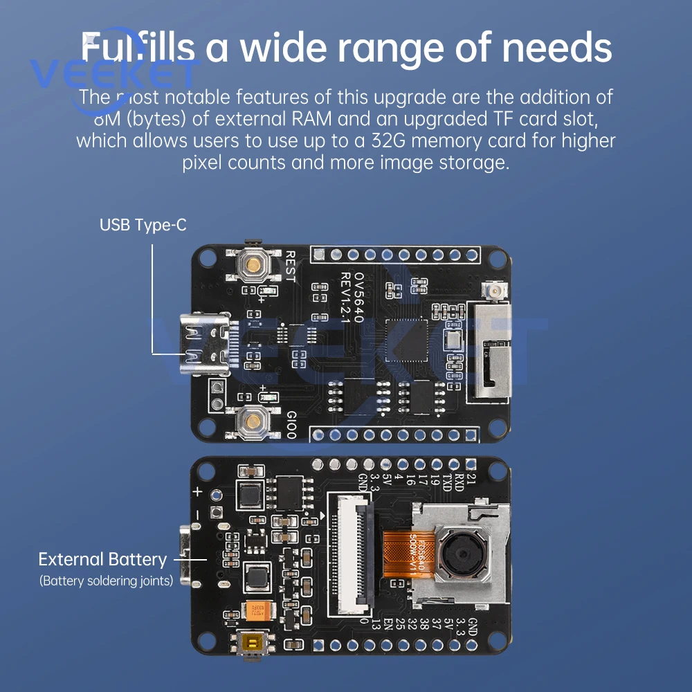Плата разработки ESP32-CAM Модуль Wi-Fi Bluetooth CH340X OV5640 AF-72 мм Камера 500 Вт Пиксель
