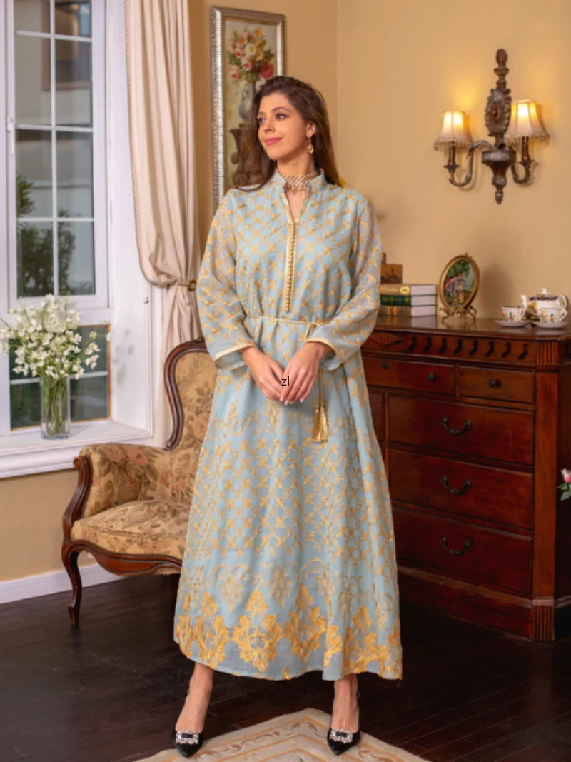 Eid Muslim Women Abaya Morocco Party Dress Caftan Ramadan Prayer Abayas Lace-up Gowns Dubai Arabic Kimono Robe Outwear 2023
