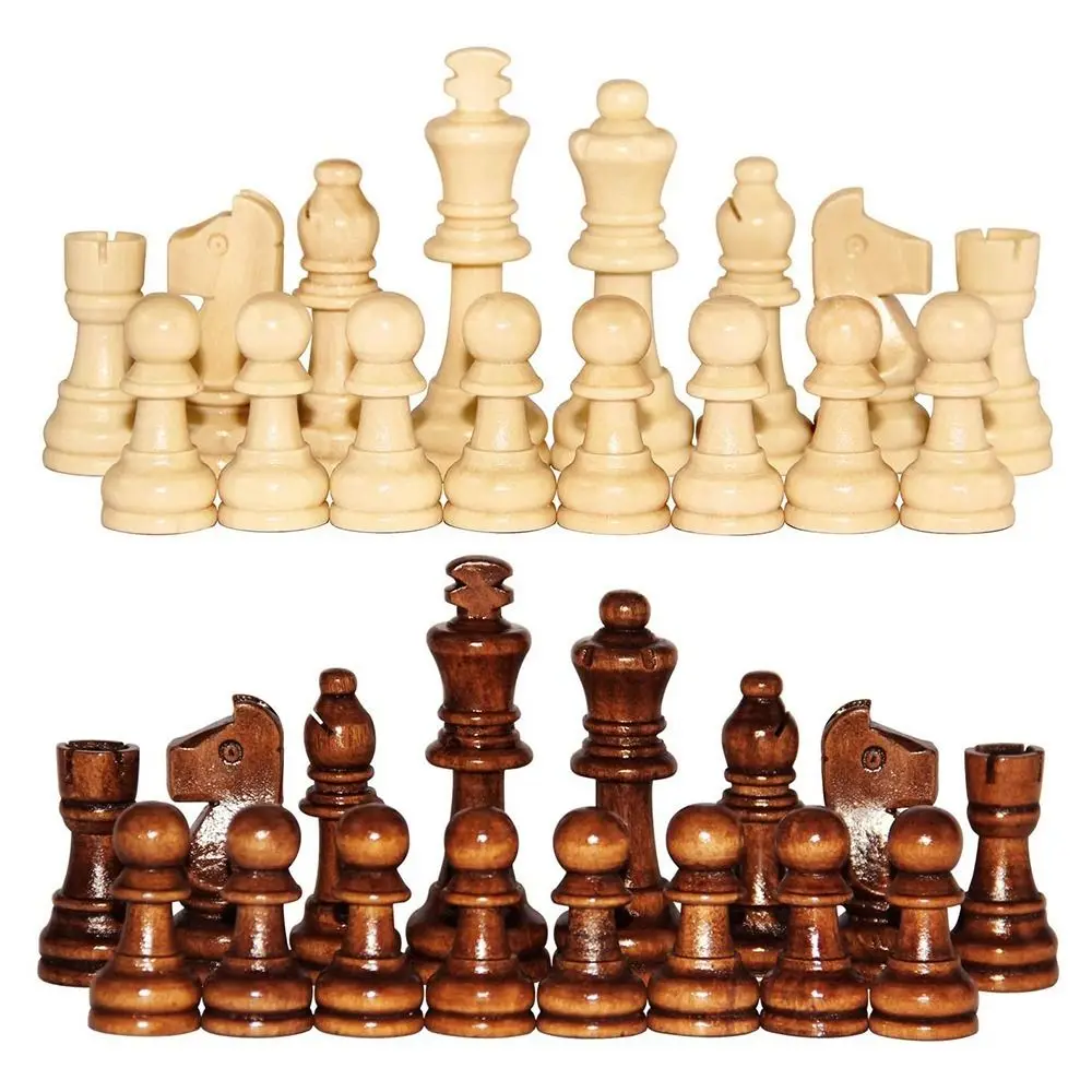 

32PCS 2.2 in Wooden Chess Wooden with Protective Pads Chess Game Delicate Standard Word Chess Set Parent-child Game