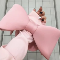 pretty women new personality handbag pink color spliced bow many wear methods handbag all match evening clutch bags lovely girls