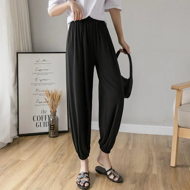 Fashion High Waist Harem Pants All-match Gray Casual Wide-leg Lantern Cropped Trousers Office Tight-fitting High-stretch Pants