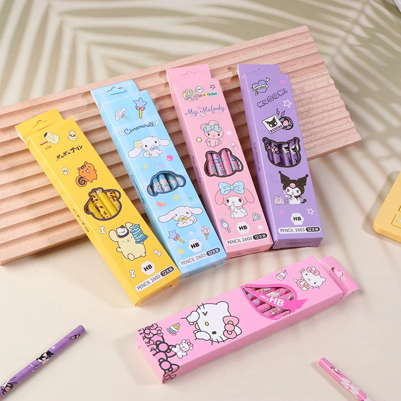 12 упаковок карандашей Kawaii Sanrio Hello Kitty HB аниме Cinnamoroll Kuromi My Melody карандаши для письма