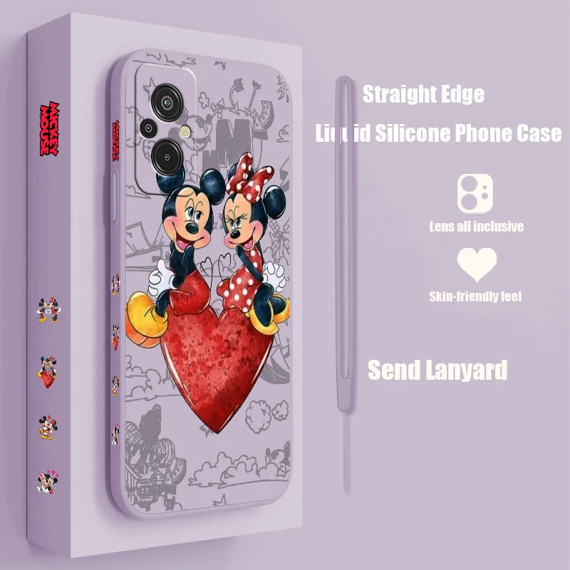 

Mickey Mouse Love For Xiaomi Redmi K50G K40S 11 10C 10X 9T 9AT 9A 9C 8A 7 6A 5A A1 Liquid Left Rope Phone Case