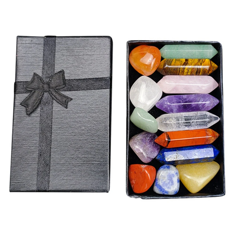 

14PCS/Set Natural Stone Crystal Gemstone Chakras Healing Stone Quartz Mineral Ornaments Home Decoration Gifts Box