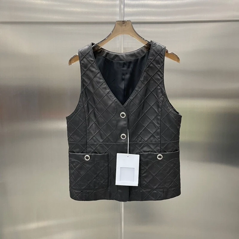 

Woman Vest Natural 100% Sheepskin Leather Jackets Female Vest Sheepskin Leather Vest H615
