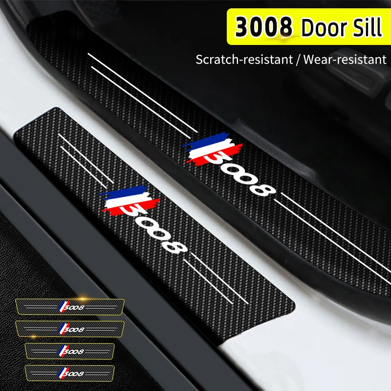 

4pcs Car Stickers Carbon Fiber Sill Protector Door Threshold Scuff Plate For Peugeot 3008 2008-2021 Auto Door Entry Pedal Guards