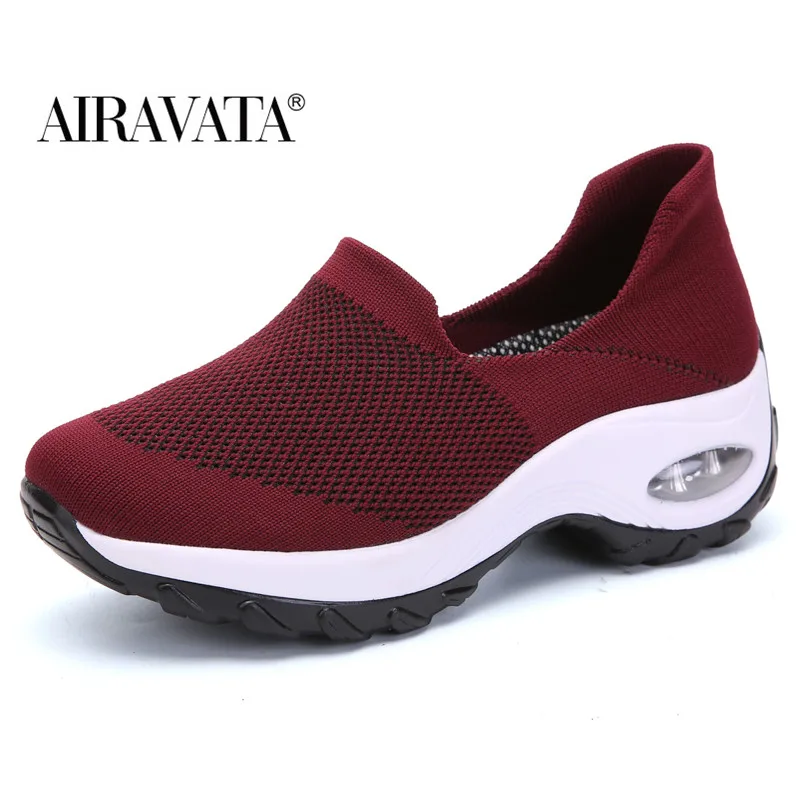 Women Loafers Shoes Platform Cushioned Knitted Sneakers Breathable Mesh Chunky Walking Shoes Zapatillas Gimnasio Mujer