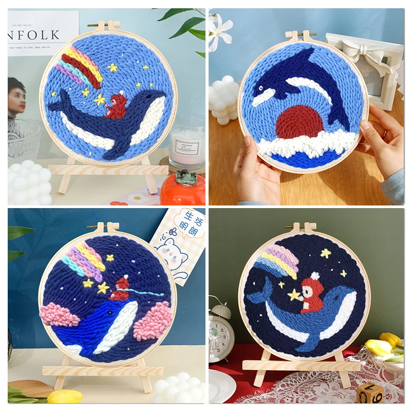 

20cm Punch Needle Starter Kit for Beginner Cartoon Rug Hooking Beginner Kit DIY Needlework Wool Punch Needle Poke Embroidery Kit