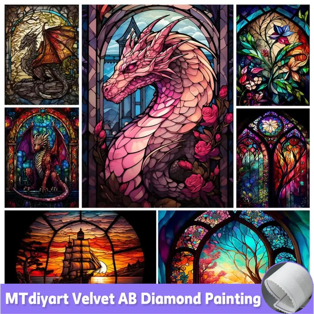 

Dragon 5D AB Diamond Painting Stained Glass Forest Flower Boat Animal 2023 New Diamond Embroidery Full Drill Cross Stitch