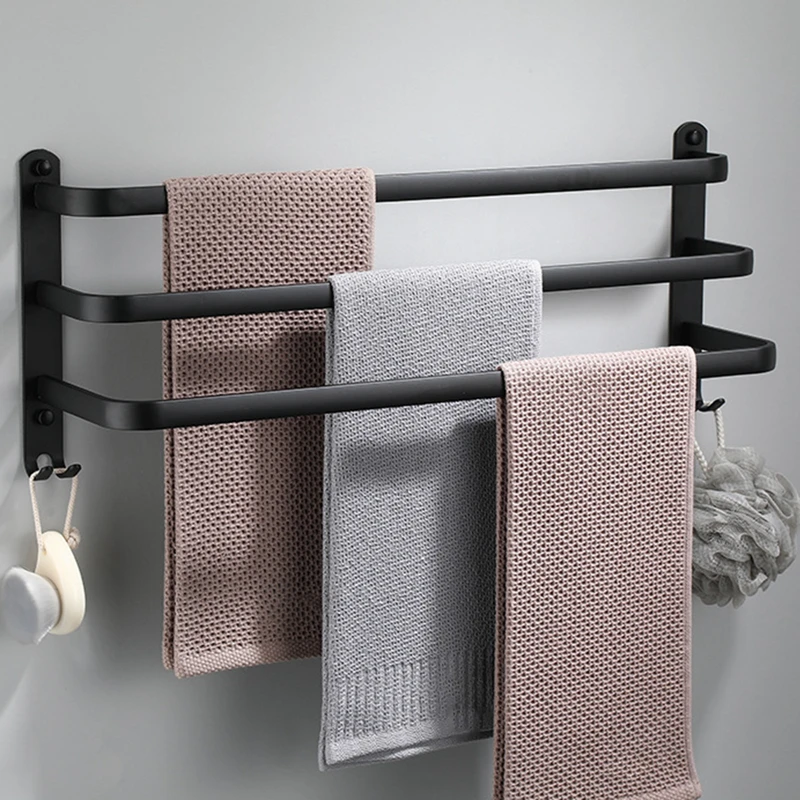 

Aluminum Towel Hanger 30/40/50cm Wall Mounted Towel Rack Bathroom Accessories Towel Bar Rail Matte Black Towel Holder with Hook
