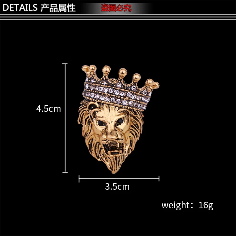 Винтажная брошь в виде головы льва булавка для лацкана с кристаллами короны