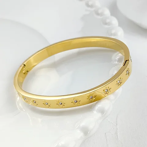 Золотое покрытие Lucky Eight Mans браслеты со звездами для женщин и мужчин, браслет из нержавеющей стали с кубическим цирконием, высокое качество, роскошный дизайн, ювелирные изделия